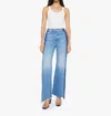 Mother Tux Sidestepper Sneak Fray Pants In Double Stacked In Blue