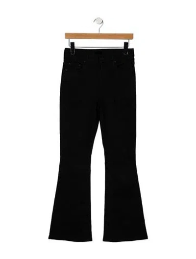 Pre-owned Mother High-rise Flared Jeans In Black