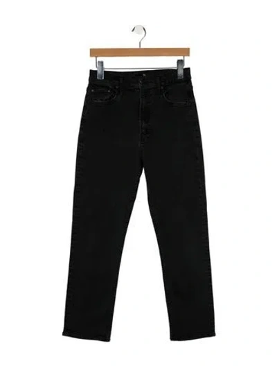Pre-owned Mother High-rise Straight Leg Jeans In Black