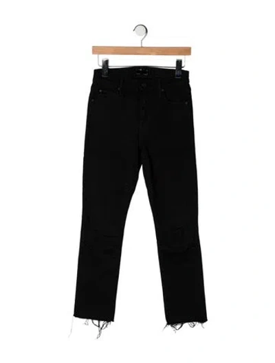 Pre-owned Mother High-rise Straight Leg Jeans In Black