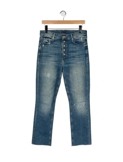 Pre-owned Mother High-rise Straight Leg Jeans In Blue
