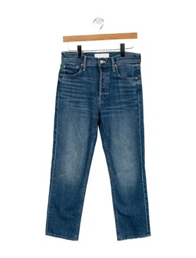 Pre-owned Mother High-rise Straight Leg Jeans In Blue