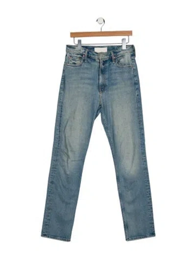 Pre-owned Mother High-rise Straight Leg Jeans In Blue
