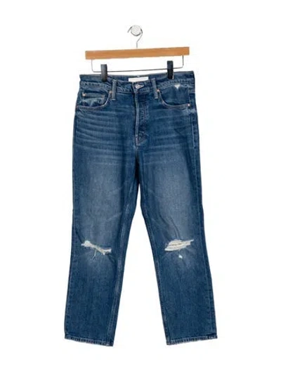 Pre-owned Mother High-rise Straight Leg Jeans In Blue