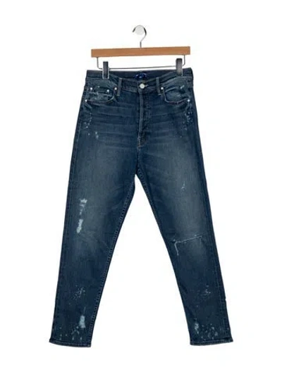 Pre-owned Mother High-rise Straight Leg Jeans In Blue