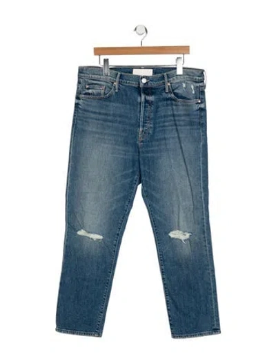 Pre-owned Mother High-rise Straight Leg Jeans In Blue