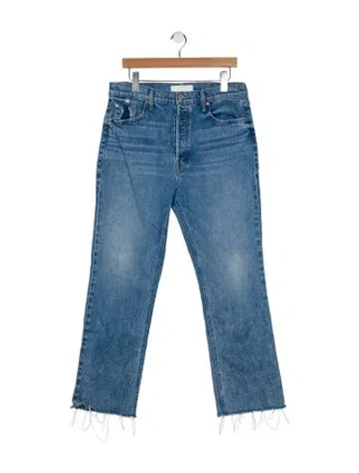Pre-owned Mother High-rise Straight Leg Jeans In Blue