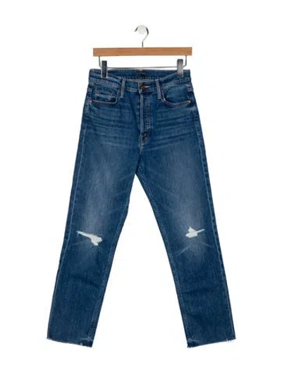 Pre-owned Mother High-rise Straight Leg Jeans In Blue