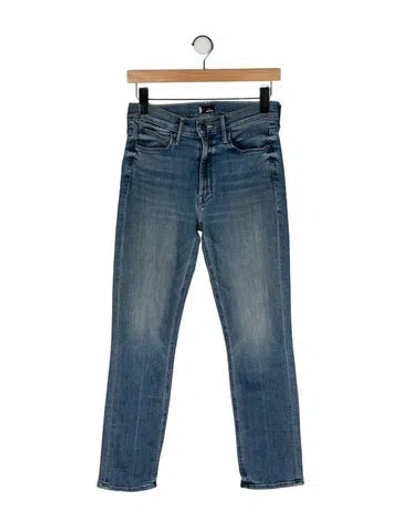 Pre-owned Mother High-rise Straight Leg Jeans In Blue