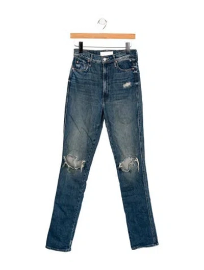 Pre-owned Mother High-rise Straight Leg Jeans In Blue