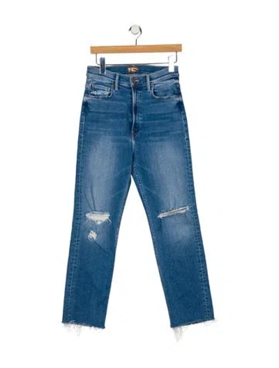 Pre-owned Mother High-rise Straight Leg Jeans In Blue