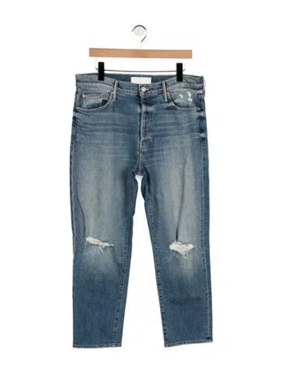 Pre-owned Mother High-rise Straight Leg Jeans In Blue