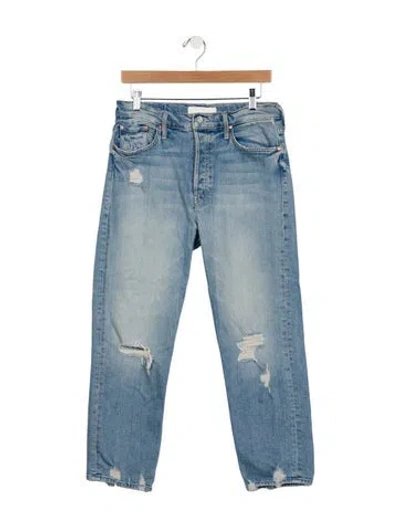 Pre-owned Mother High-rise Straight Leg Jeans In Blue