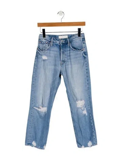 Pre-owned Mother High-rise Straight Leg Jeans In Blue