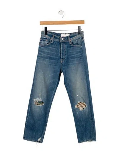 Pre-owned Mother High-rise Straight Leg Jeans In Blue