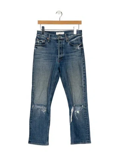 Pre-owned Mother High-rise Straight Leg Jeans In Blue