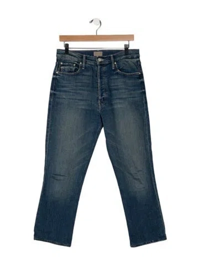 Pre-owned Mother High-rise Straight Leg Jeans In Blue