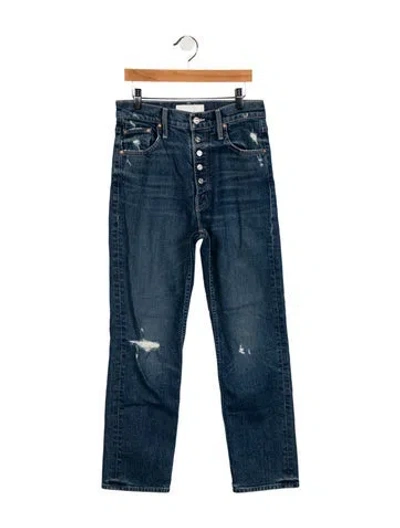 Pre-owned Mother High-rise Straight Leg Jeans In Blue