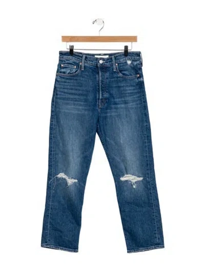 Pre-owned Mother High-rise Straight Leg Jeans In Blue