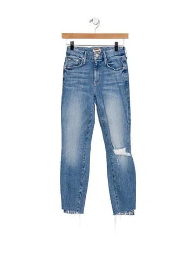 Pre-owned Mother High-rise Straight Leg Jeans In Blue