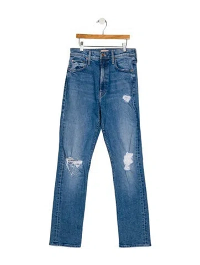 Pre-owned Mother High-rise Straight Leg Jeans In Blue