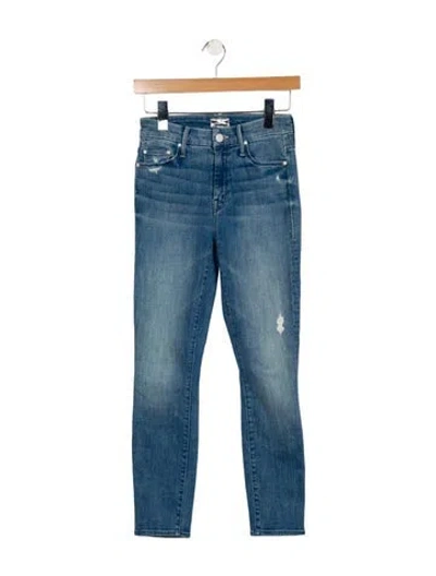 Pre-owned Mother High-rise Straight Leg Jeans In Blue