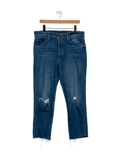 Pre-owned Mother High-rise Straight Leg Jeans In Blue