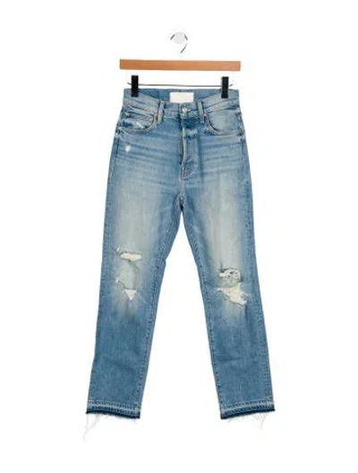 Pre-owned Mother High-rise Straight Leg Jeans In Blue