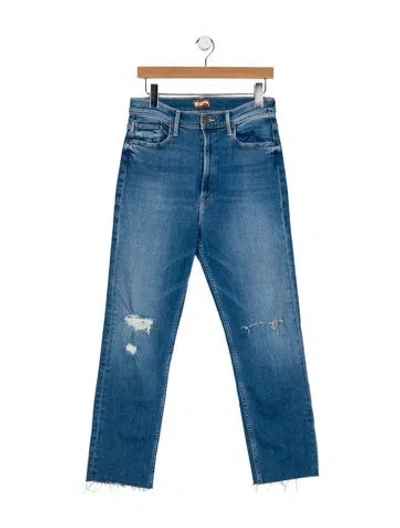 Pre-owned Mother High-rise Straight Leg Jeans In Blue