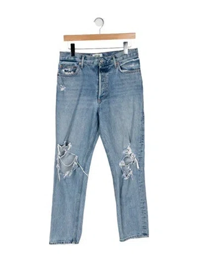 Pre-owned Mother High-rise Straight Leg Jeans In Blue