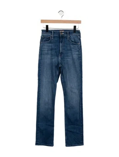 Pre-owned Mother High-rise Straight Leg Jeans In Blue