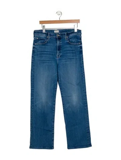 Pre-owned Mother High-rise Straight Leg Jeans In Blue
