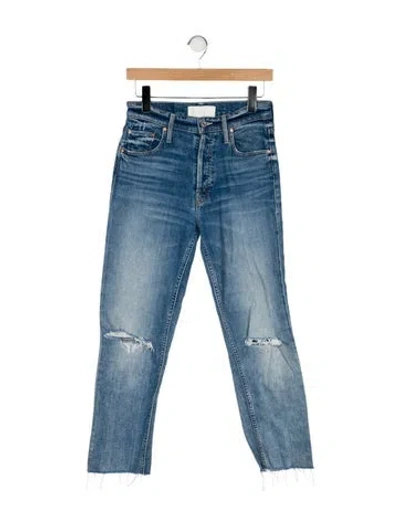 Pre-owned Mother High-rise Straight Leg Jeans In Blue