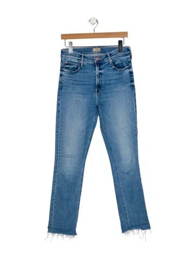 Pre-owned Mother High-rise Straight Leg Jeans In Blue