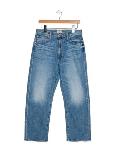 Pre-owned Mother High-rise Straight Leg Jeans In Blue