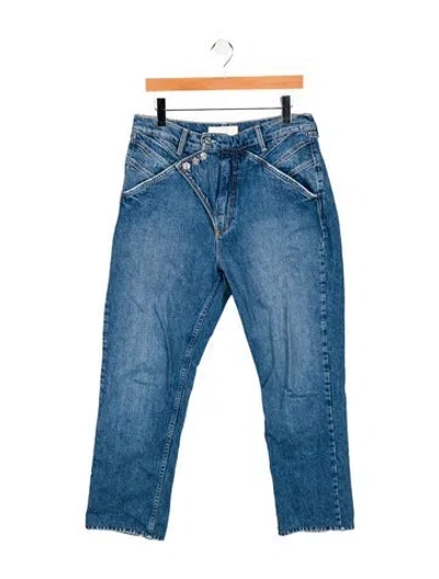 Pre-owned Mother High-rise Straight Leg Jeans In Blue