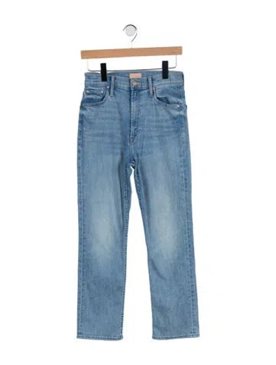 Pre-owned Mother High-rise Straight Leg Jeans In Blue