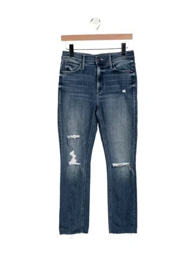 Pre-owned Mother High-rise Straight Leg Jeans In Blue