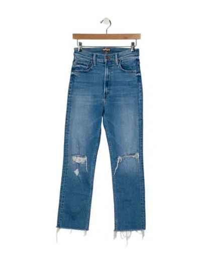 Pre-owned Mother High-rise Straight Leg Jeans In Blue