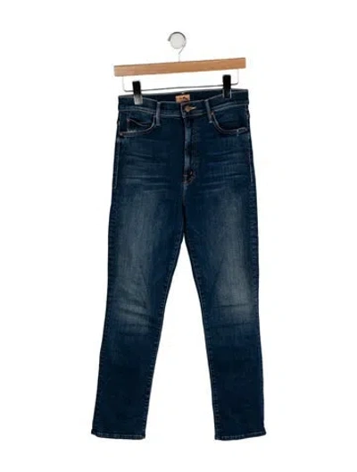 Pre-owned Mother High-rise Straight Leg Jeans In Blue