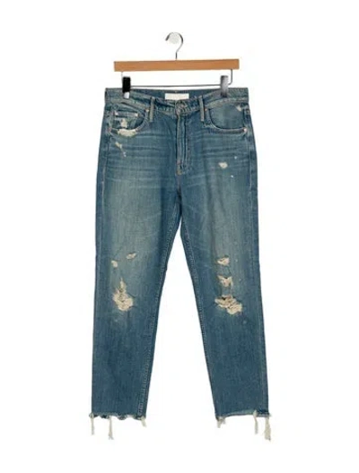 Pre-owned Mother High-rise Straight Leg Jeans In Blue