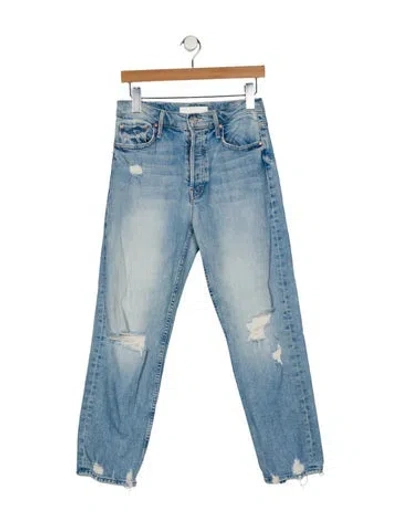Pre-owned Mother High-rise Straight Leg Jeans In Blue