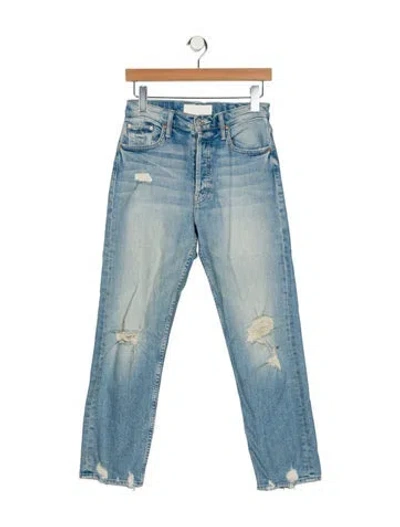 Pre-owned Mother High-rise Straight Leg Jeans In Blue
