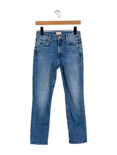 Pre-owned Mother High-rise Straight Leg Jeans In Blue