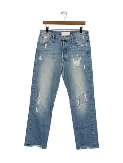 Pre-owned Mother High-rise Straight Leg Jeans In Blue