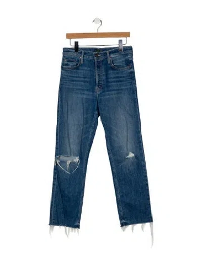 Pre-owned Mother High-rise Straight Leg Jeans In Blue