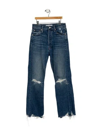 Pre-owned Mother High-rise Straight Leg Jeans In Blue