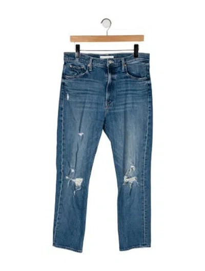 Pre-owned Mother High-rise Straight Leg Jeans In Blue