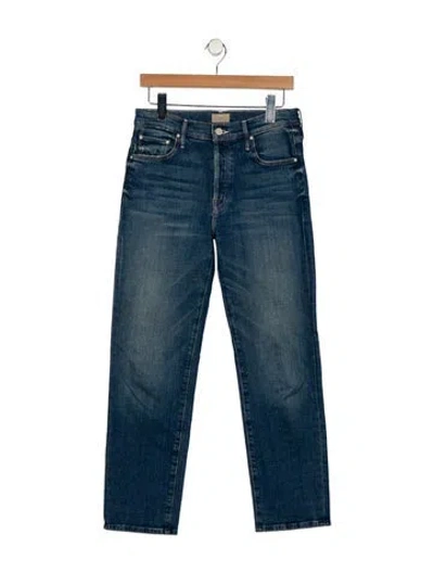 Pre-owned Mother High-rise Straight Leg Jeans In Blue