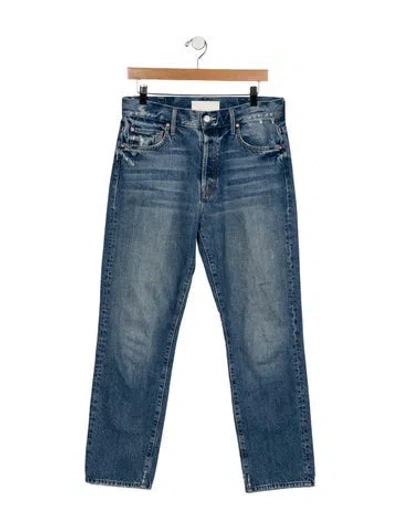Pre-owned Mother High-rise Straight Leg Jeans In Blue